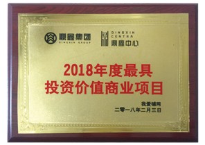 鼎鑫中心項目榮獲2018年度最具投資價值商業項目